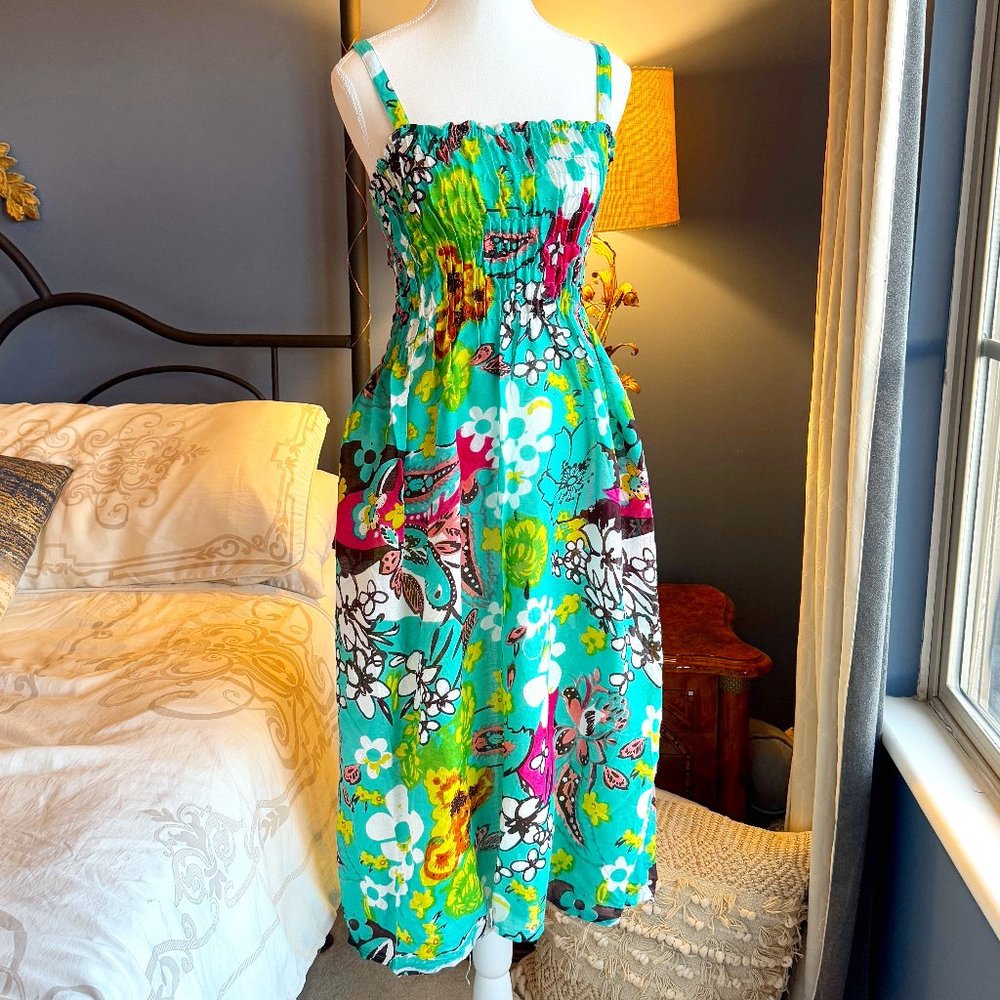 NWT Turquoise and Pink Tropical Print Beach Cover Up Dress